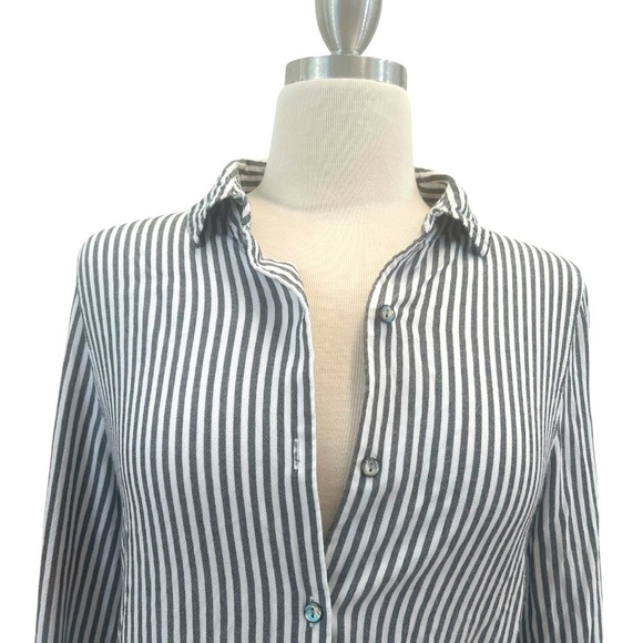 Max Studio Black and White Striped Button Down Shirt - Picture 3 of 6